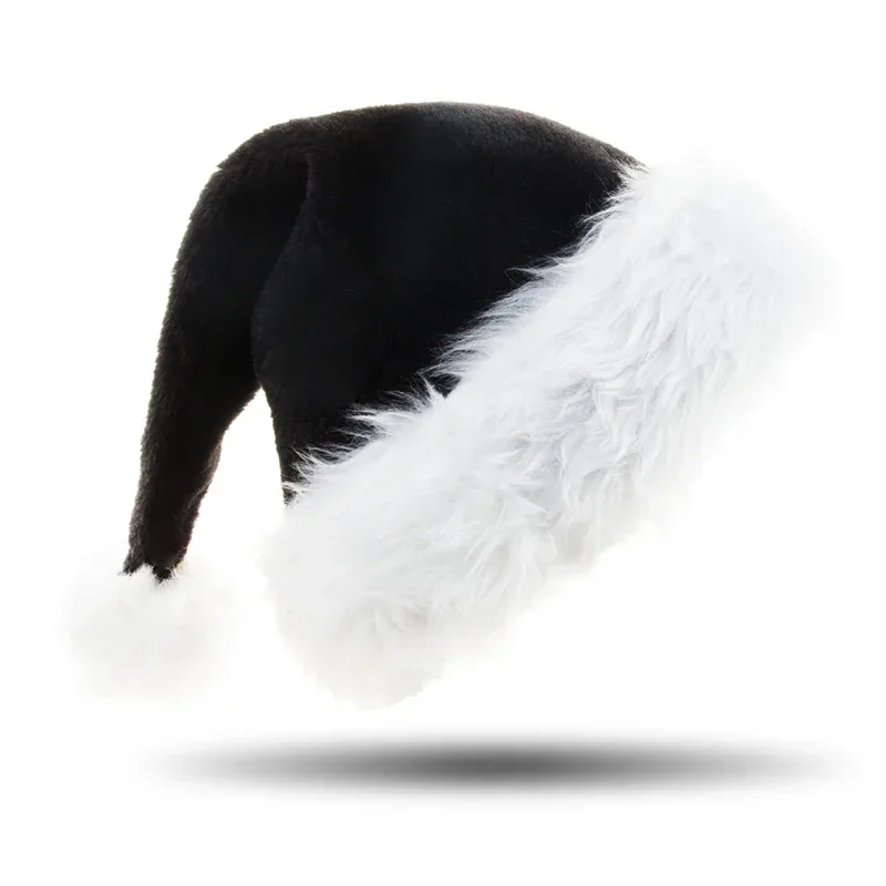 Santa Hat Plush - Рождественская черная плюшевая рождественская шапка унисекс