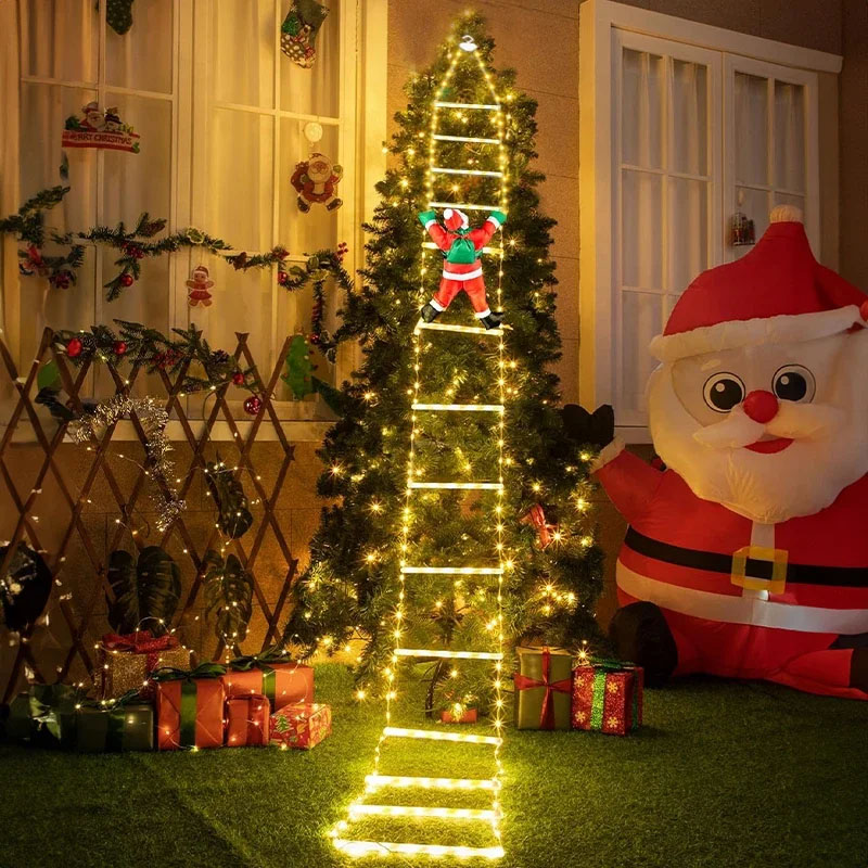 Christmas Lights Outdoor - Светодиодные рождественские гирлянды-лестницы с Дедом Морозом