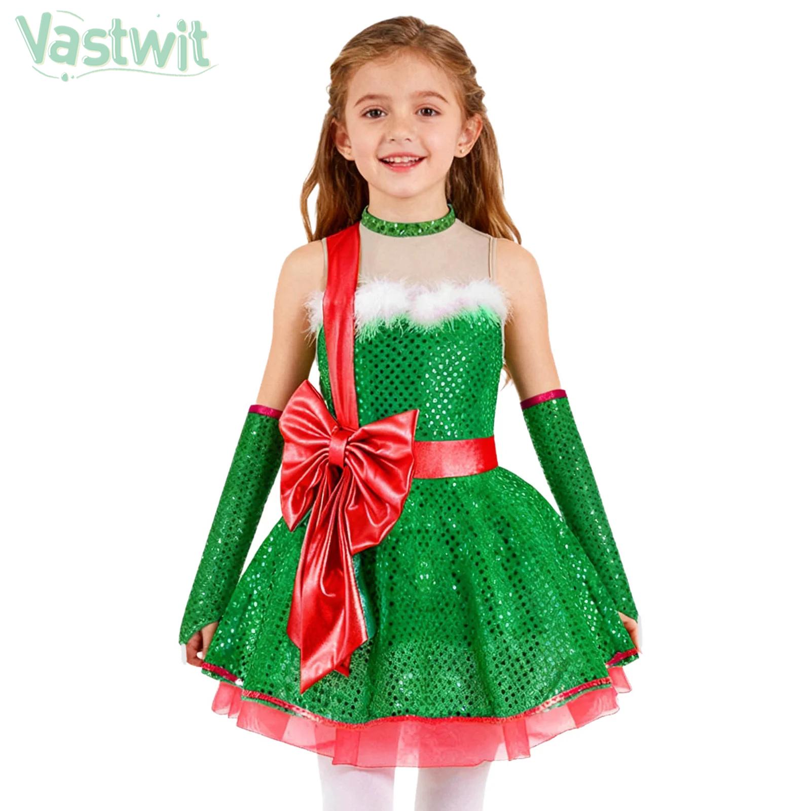 Elf Costume Christmas - Рождественское платье-пачка без рукавов для девочек-подростков