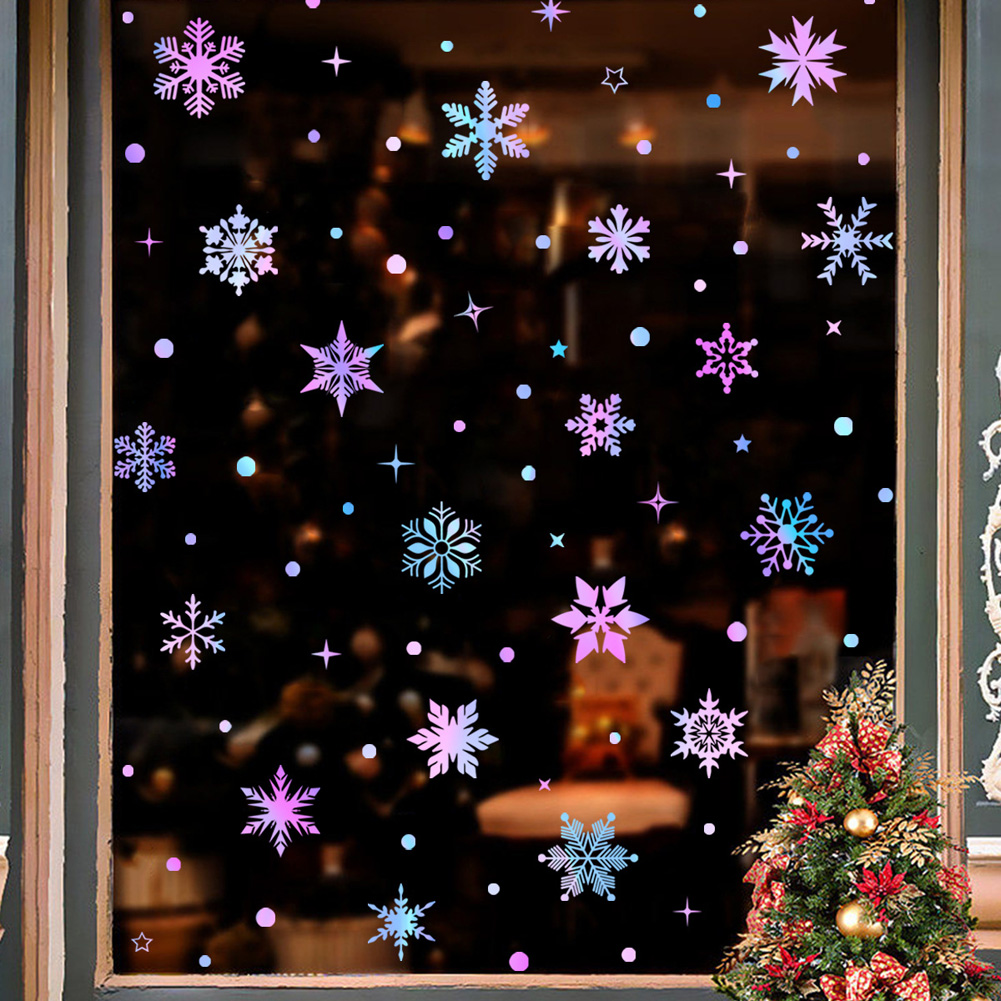 Snowflake Window Decal - Красочные светящиеся снежинки, наклейки на стену,
