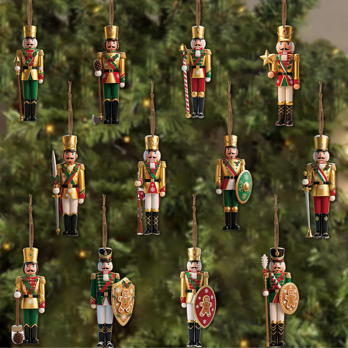 Nutcracker Figurine - 12 шт. 2D плоский деревянный рождественский