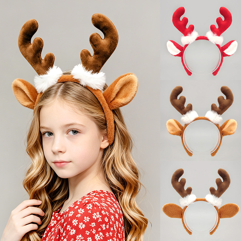 Reindeer Antlers Headband - Рождественский ободок с плюшевыми ушками оленя