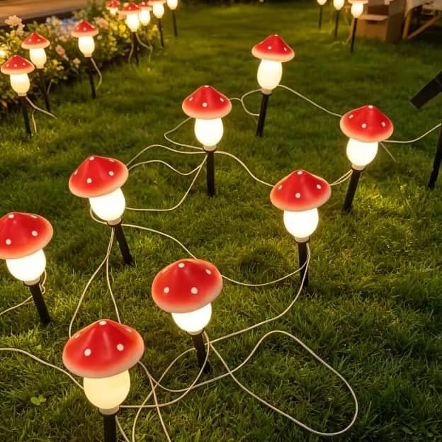 Christmas Lights Outdoor - Солнечные гирлянды-грибы, водонепроницаемые уличные светильники на
