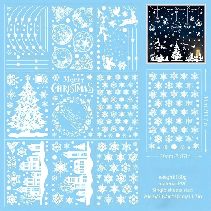 9 листов, 243 шт. многоразовых – обзор и цена Snowflake Window Decal